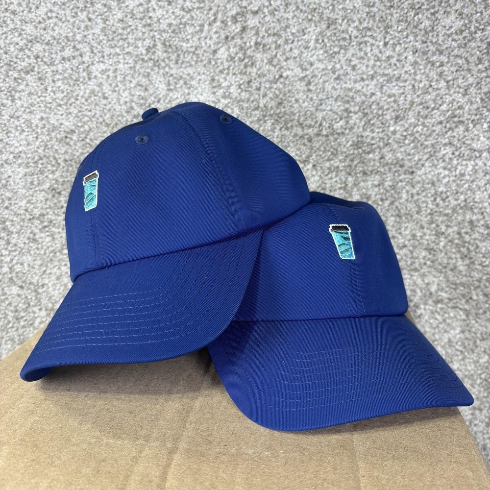 Caribou Coffee Hat Lot Of 2 Cap Strap Back Mens One Size Blue Twill Slogan Logo